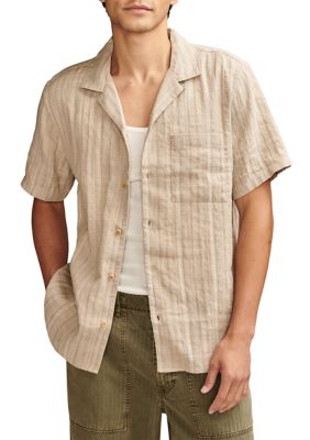 Lucky Brand Men's Striped Linen Camp Shirt