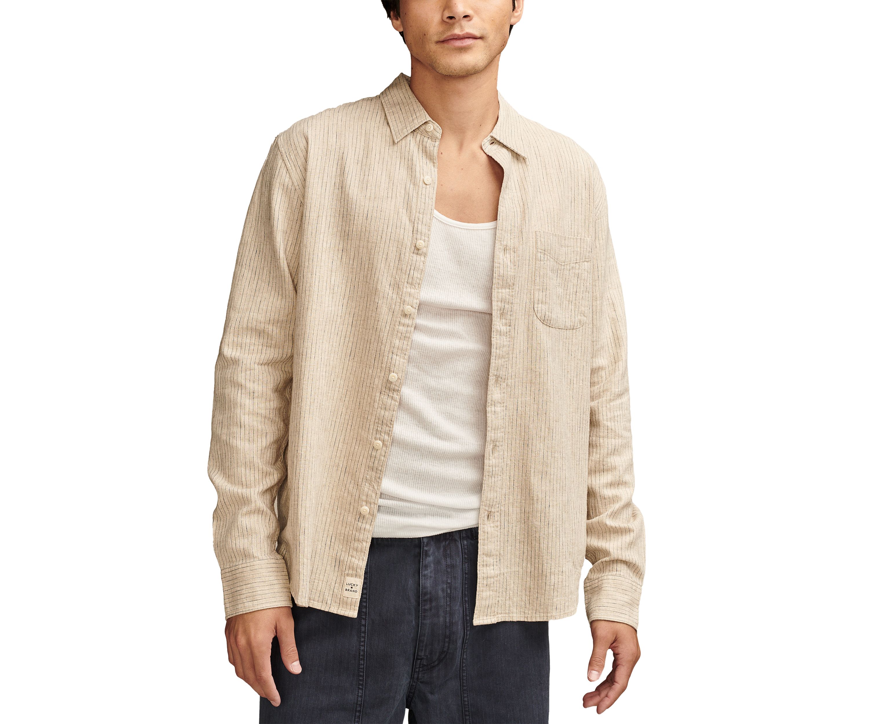 Railroad Stripe Linen One Pocket Long Sleeve Shirt