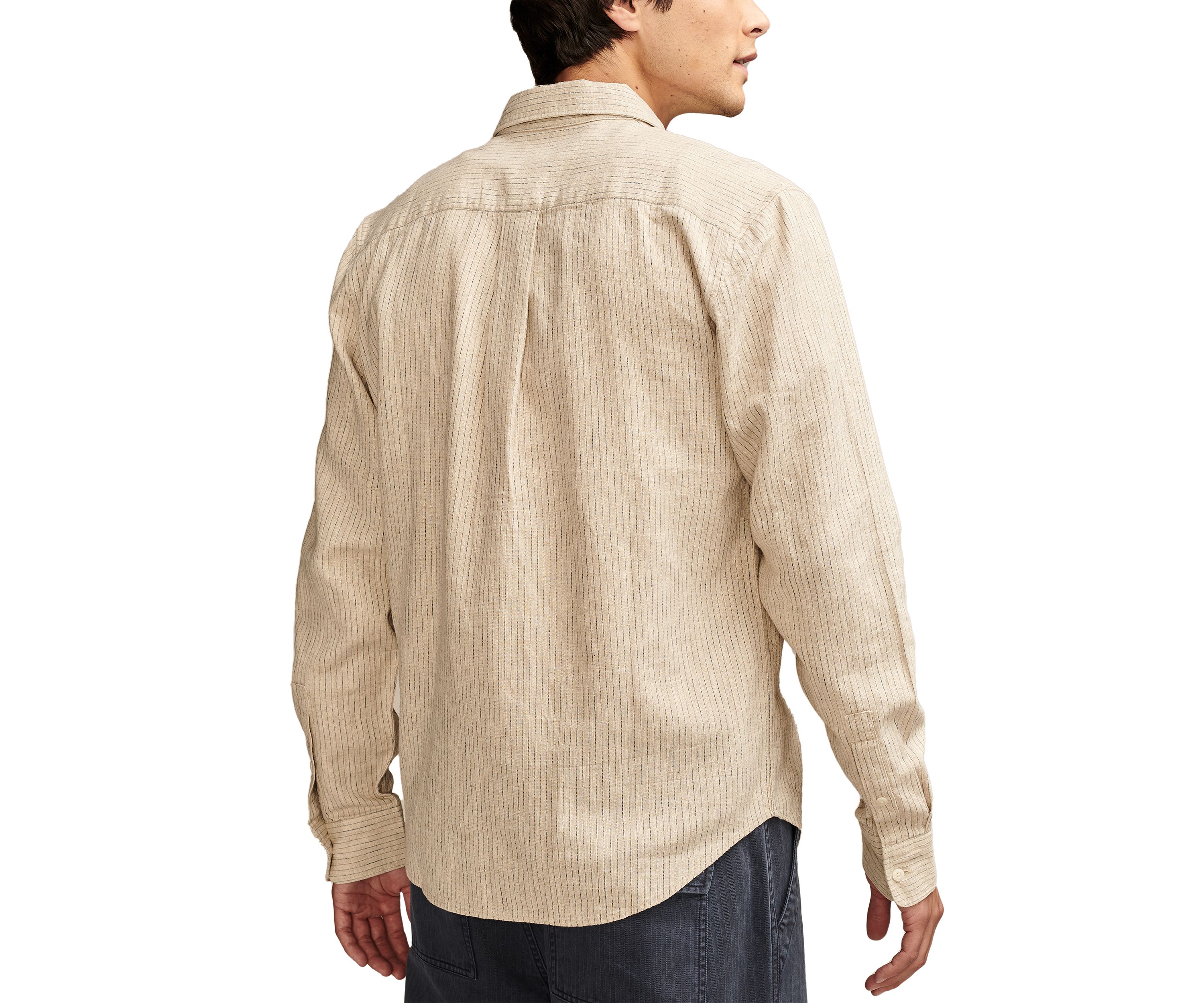 Railroad Stripe Linen One Pocket Long Sleeve Shirt