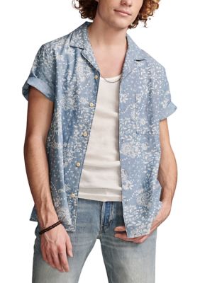 Lucky Brand Men's Printed Chambray Short Sleeve Shirt