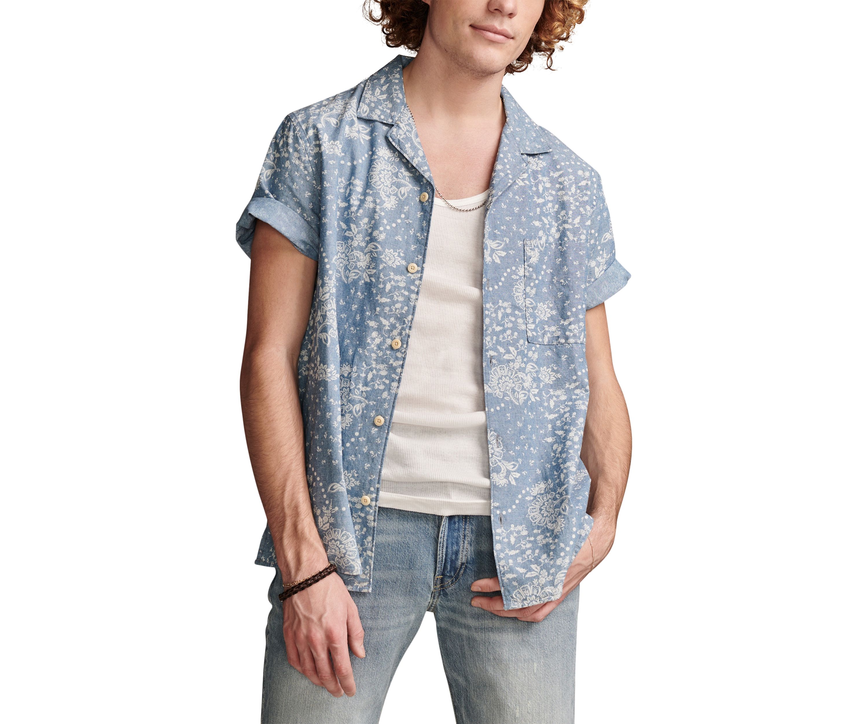 Printed Chambray Short Sleeve Shirt