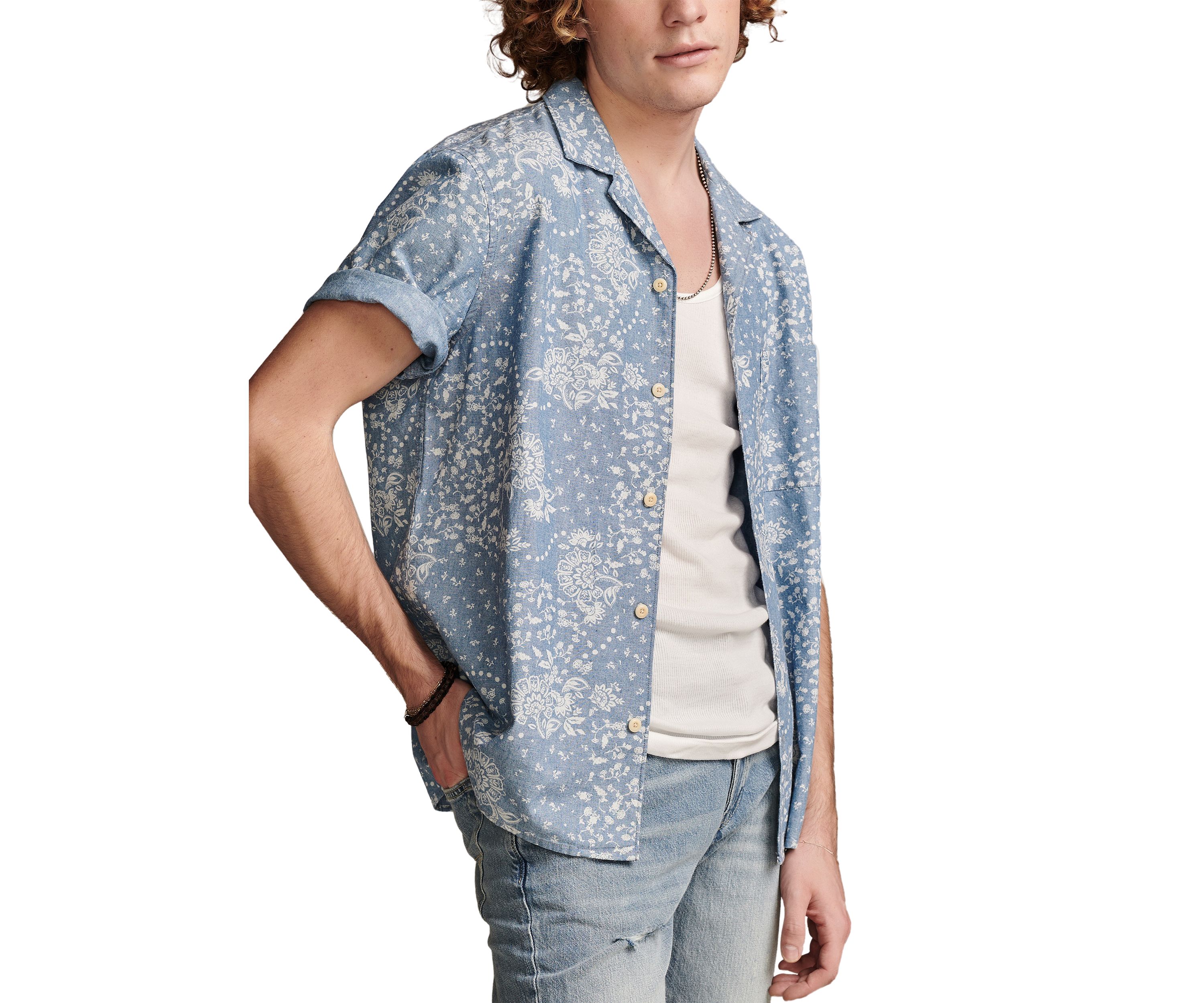 Printed Chambray Short Sleeve Shirt