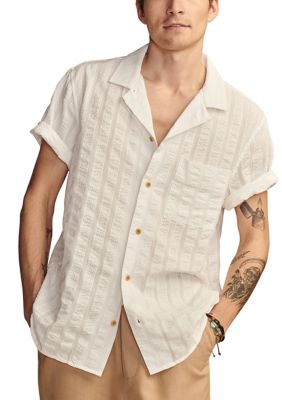 Short Sleeve Solid Seersucker Button Down Shirt