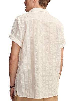 Short Sleeve Solid Seersucker Button Down Shirt