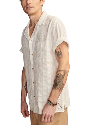 Short Sleeve Solid Seersucker Button Down Shirt