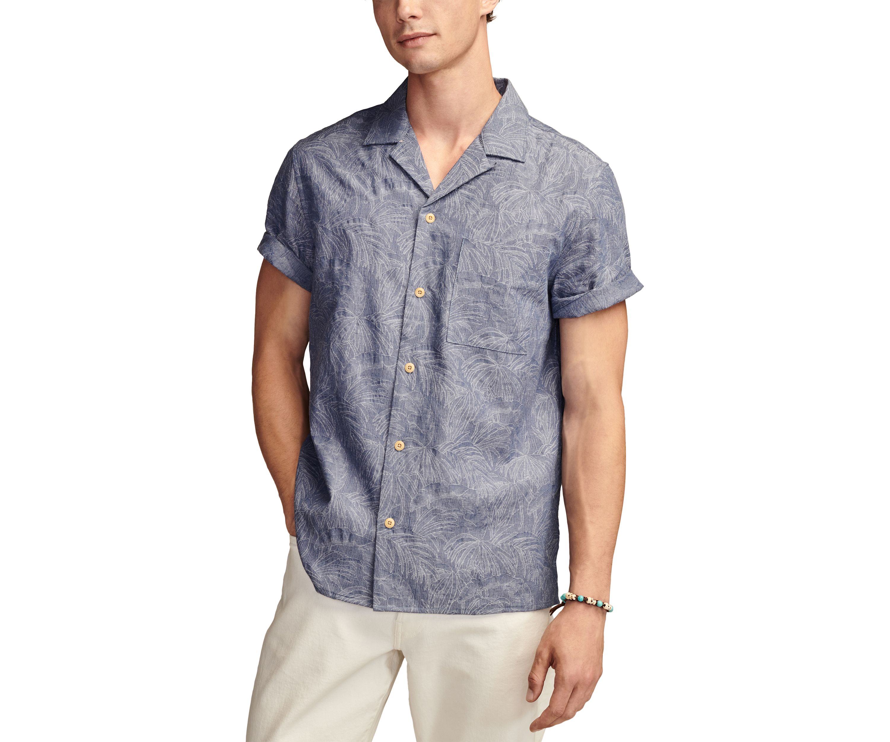 Tropical Leaf Jacquard Printed Button Up Shirt 