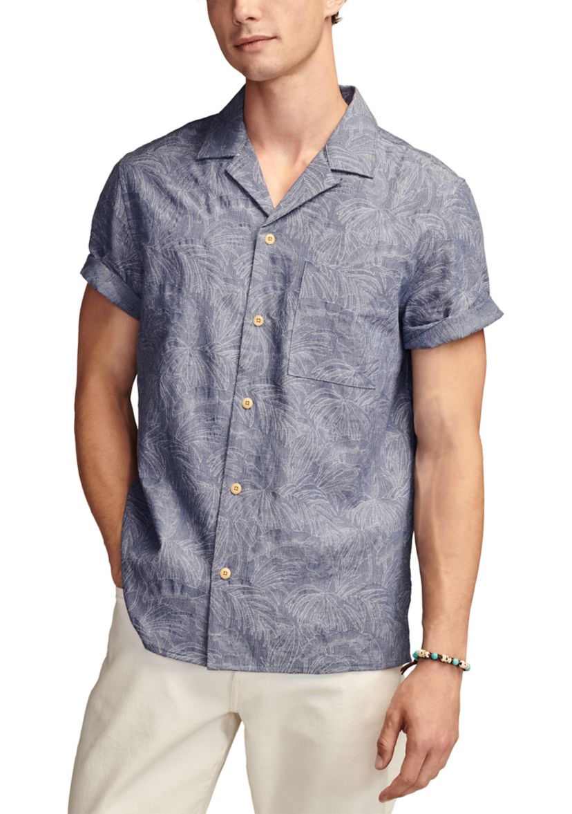 Tropical Leaf Jacquard Printed Button Up Shirt 