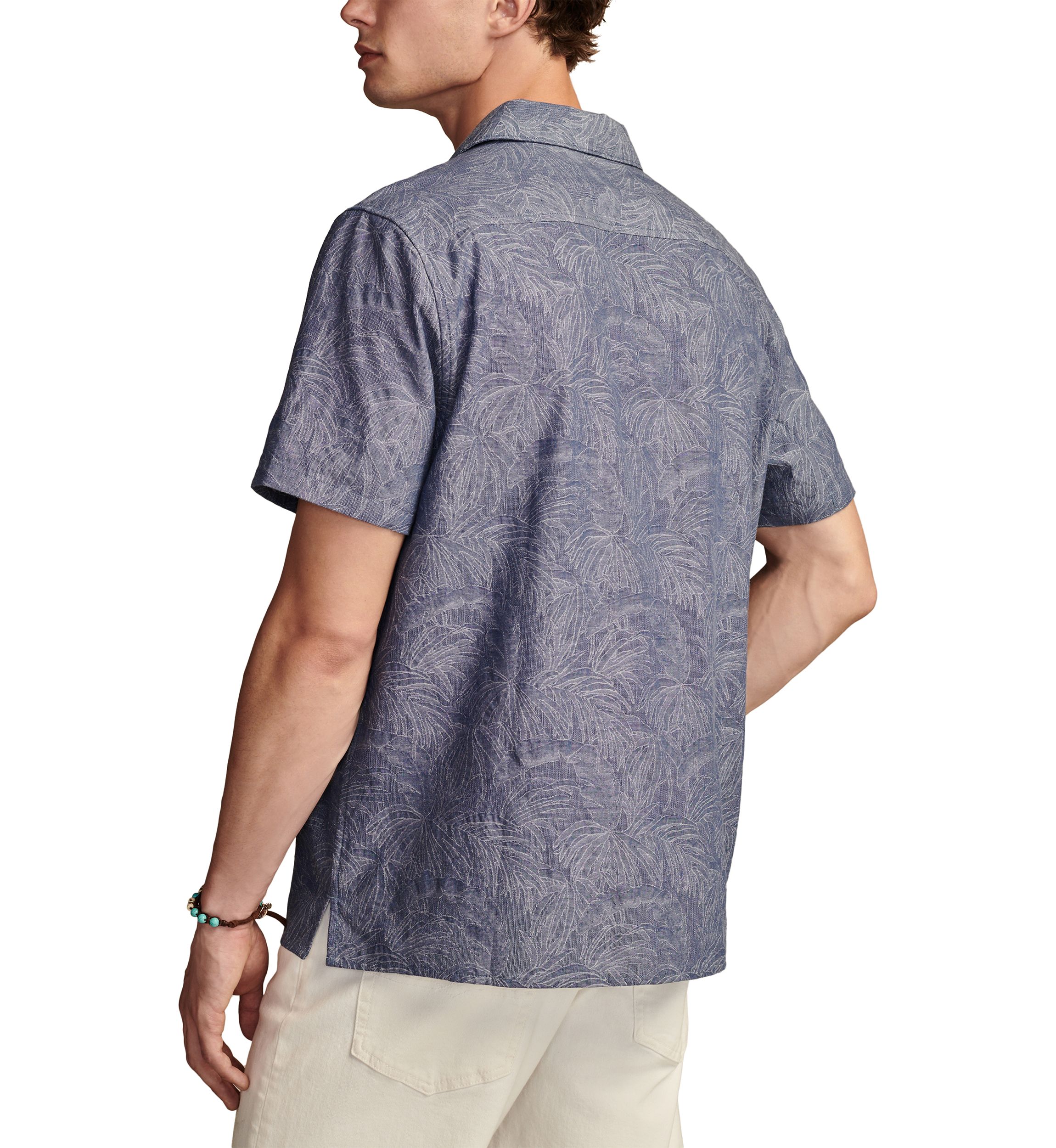 Tropical Leaf Jacquard Printed Button Up Shirt 