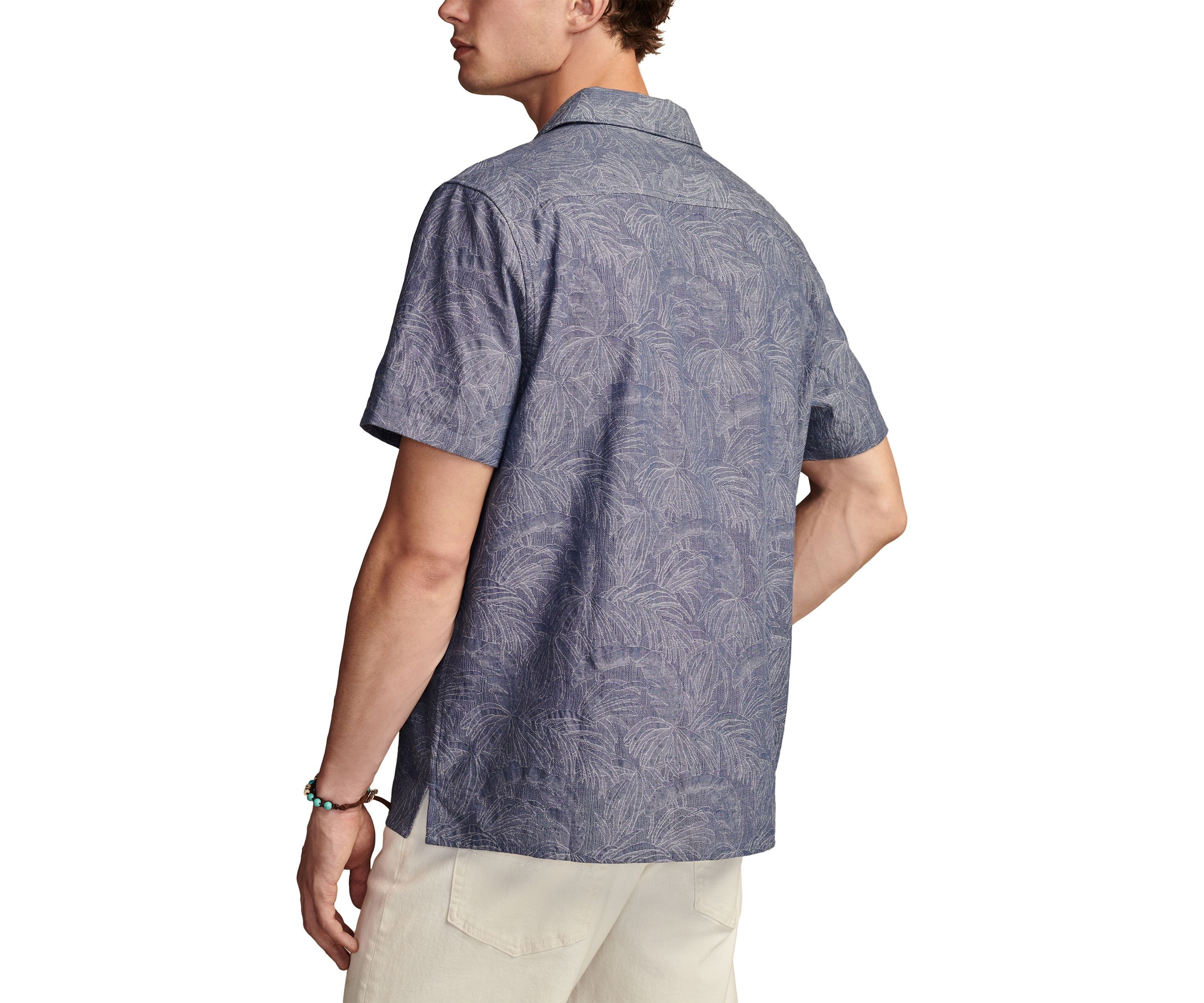 Tropical Leaf Jacquard Printed Button Up Shirt 