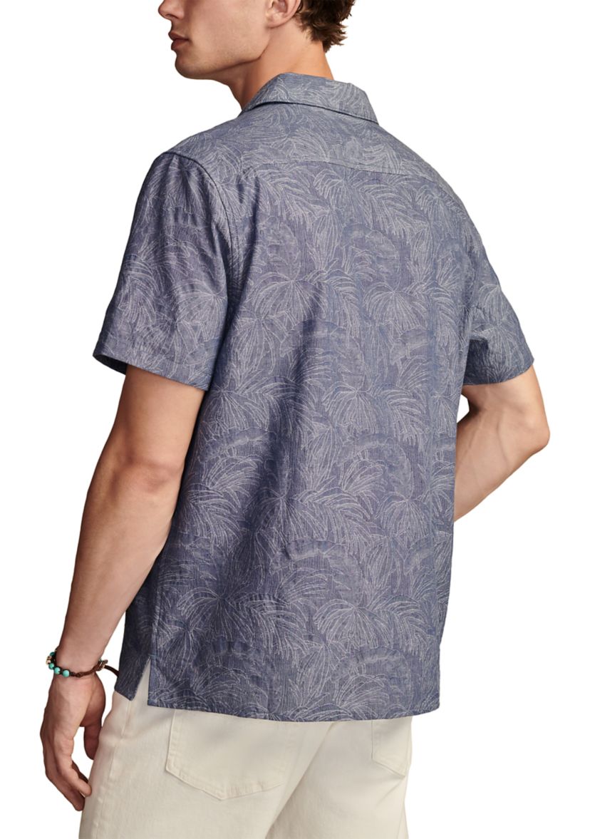 Tropical Leaf Jacquard Printed Button Up Shirt 
