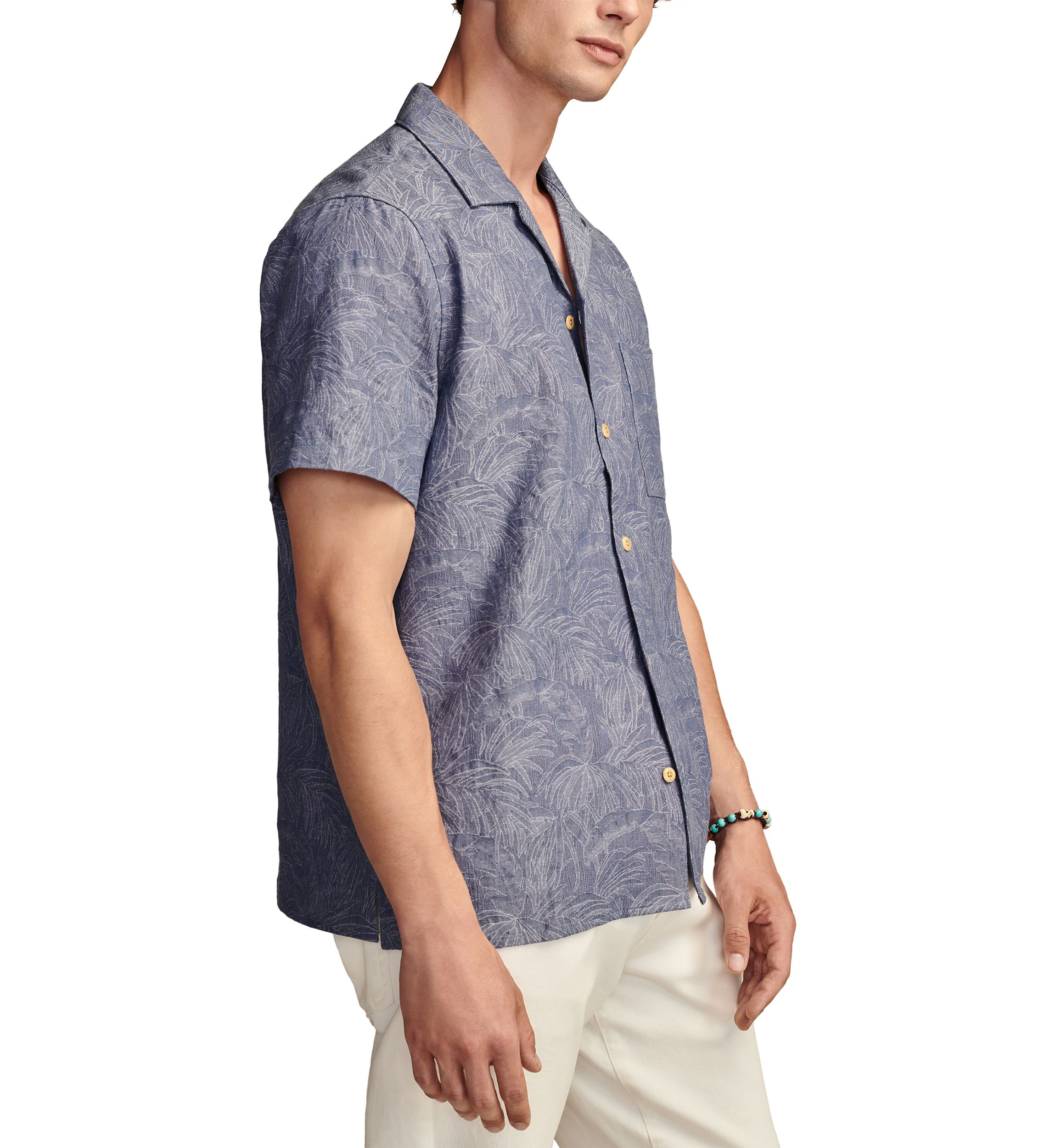 Tropical Leaf Jacquard Printed Button Up Shirt 