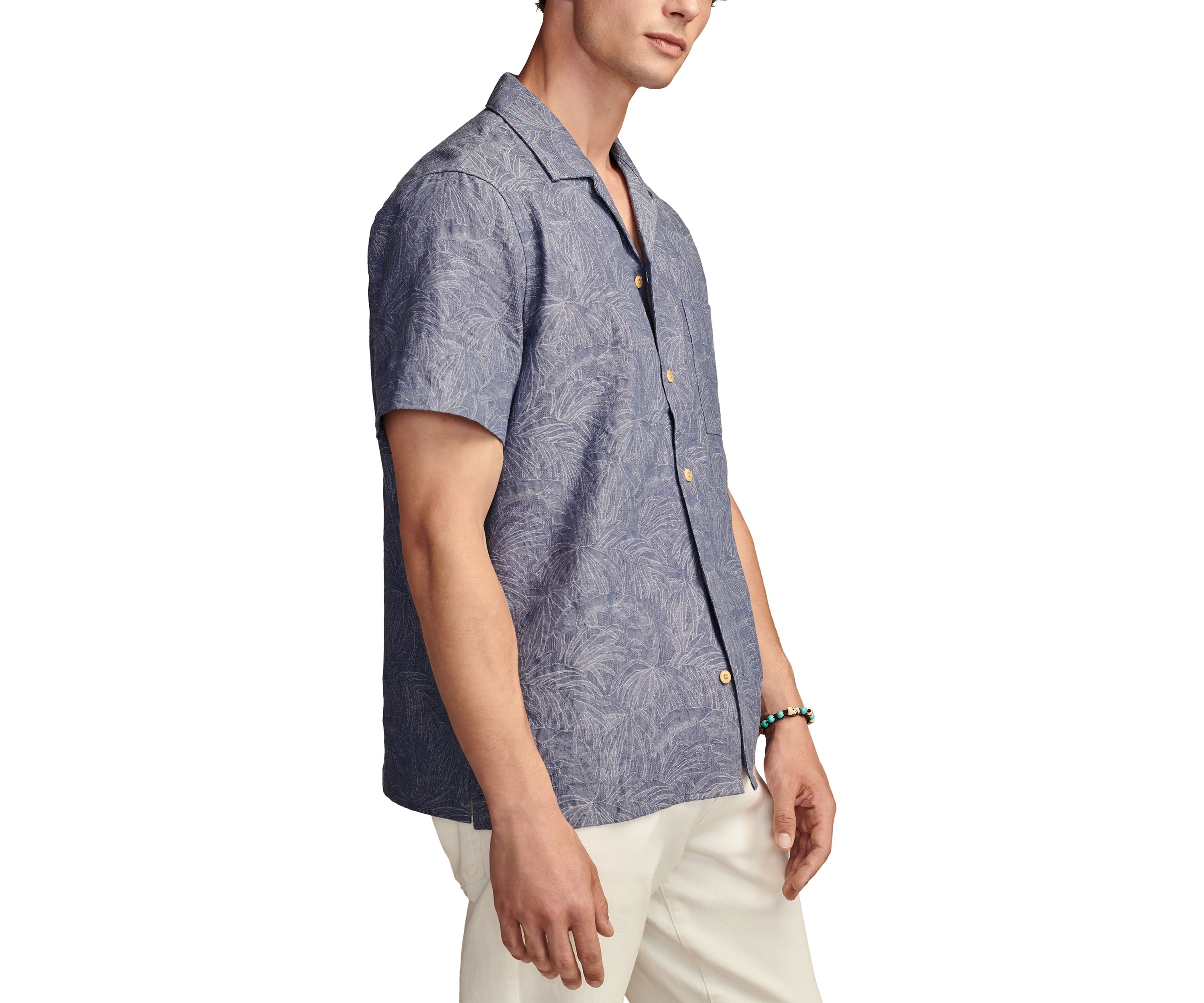 Tropical Leaf Jacquard Printed Button Up Shirt 