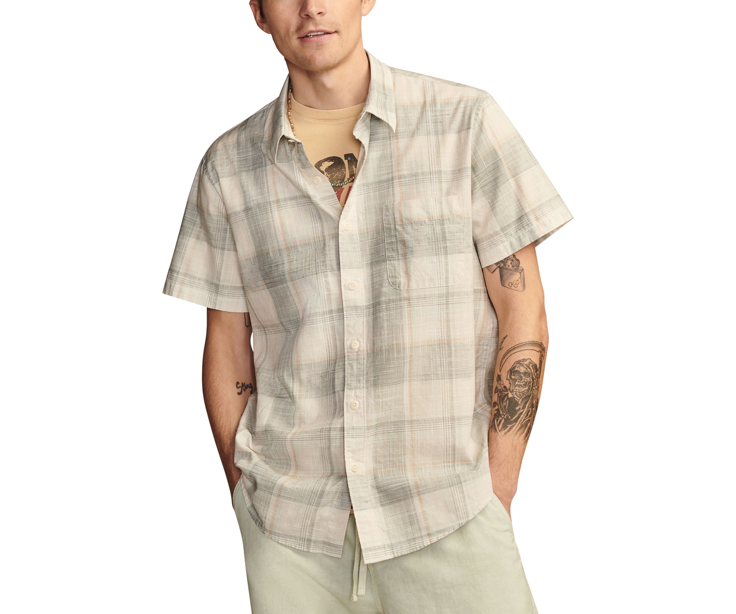 Short Sleeve Plaid Button Down Shirt