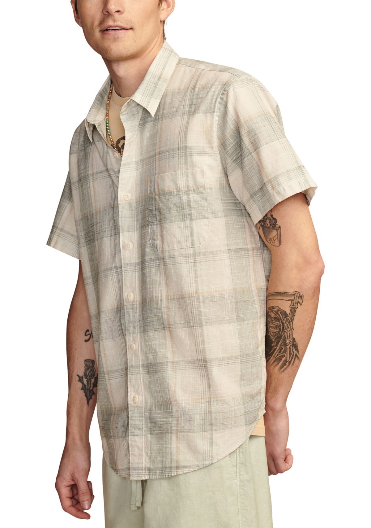 Short Sleeve Plaid Button Down Shirt