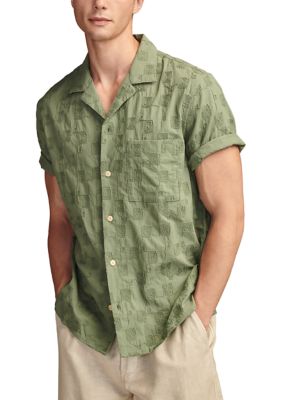 Embroidered Camp Collar Textured Short Sleeve Shirt