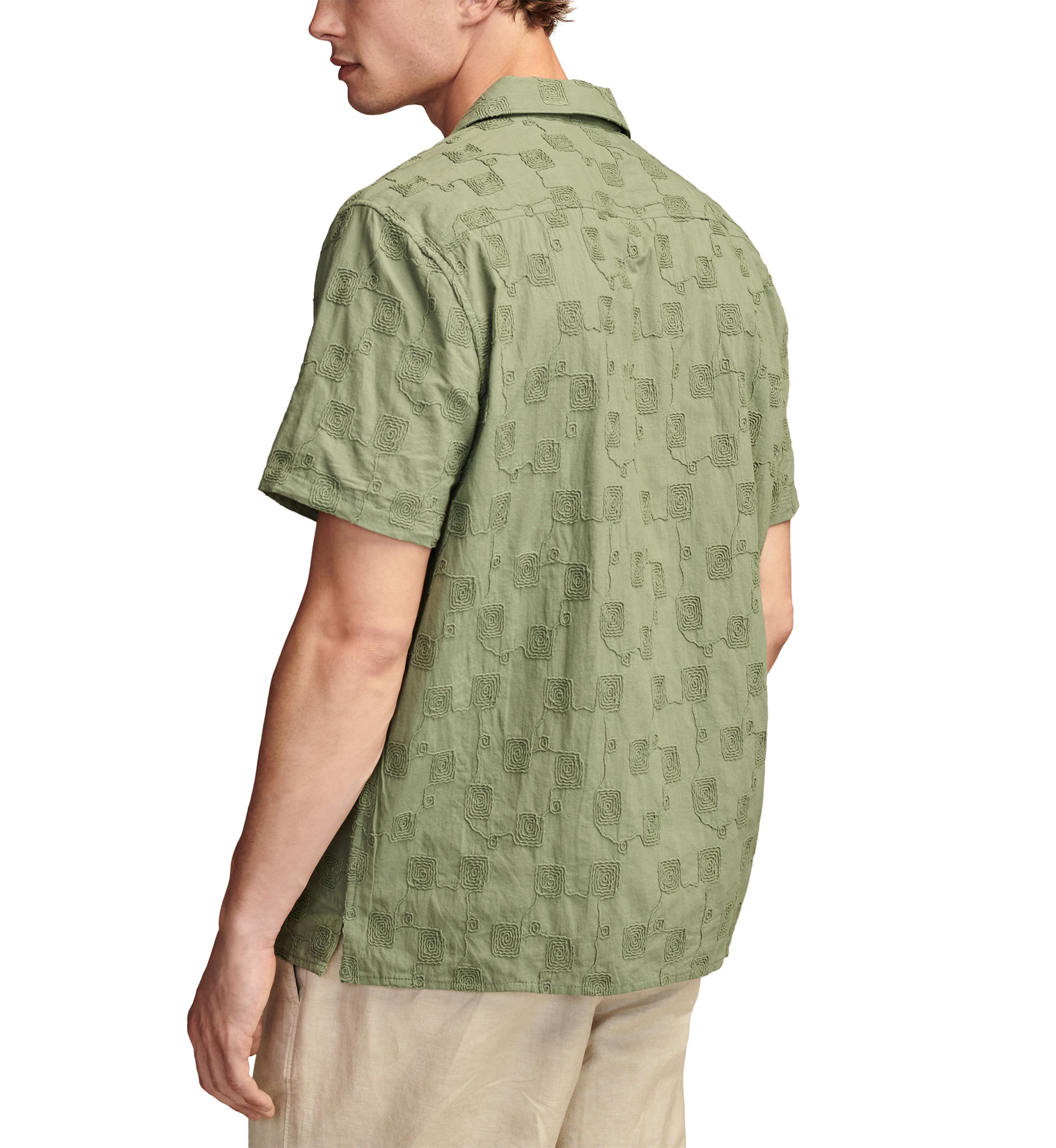 Embroidered Camp Collar Textured Short Sleeve Shirt