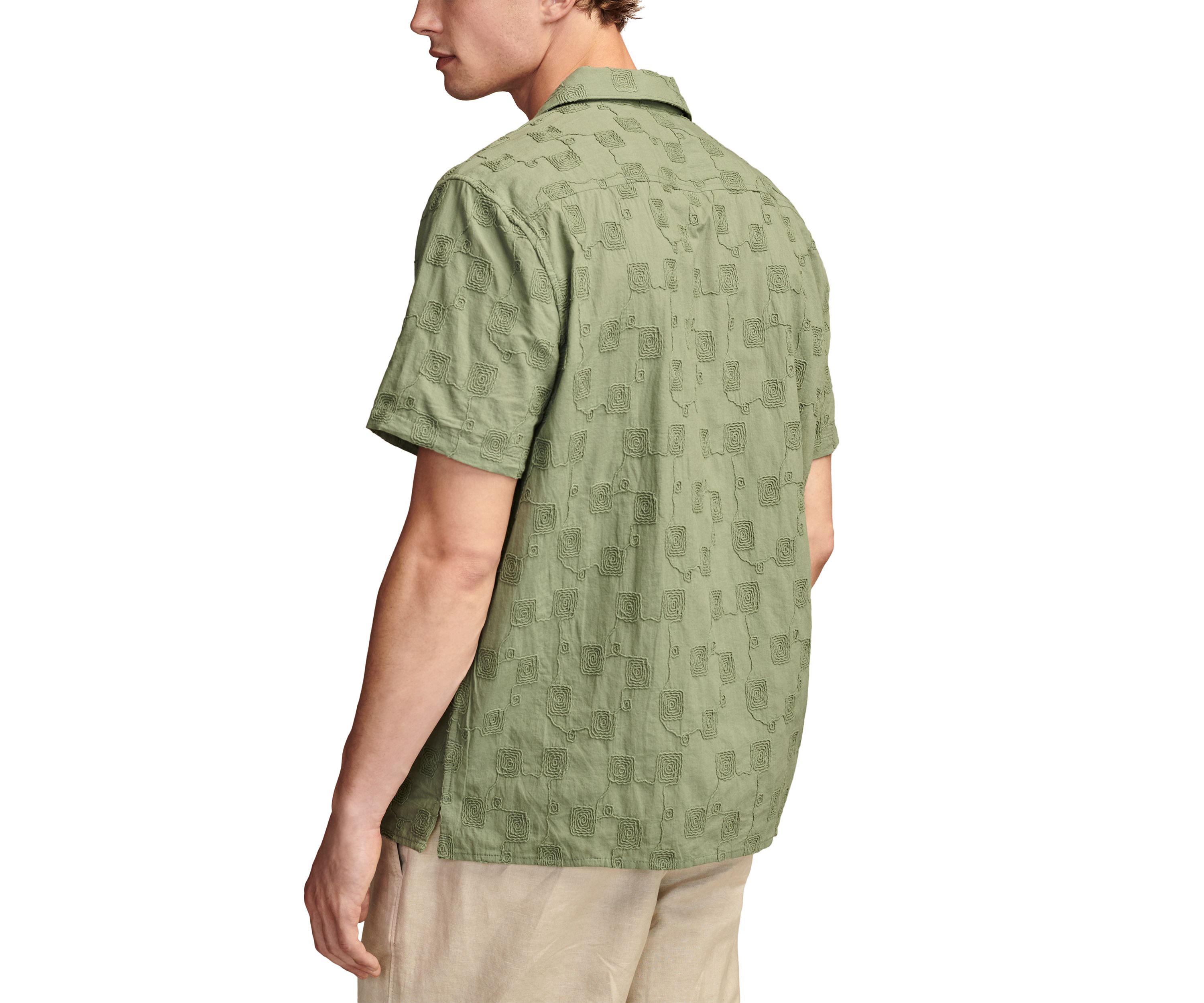 Embroidered Camp Collar Textured Short Sleeve Shirt