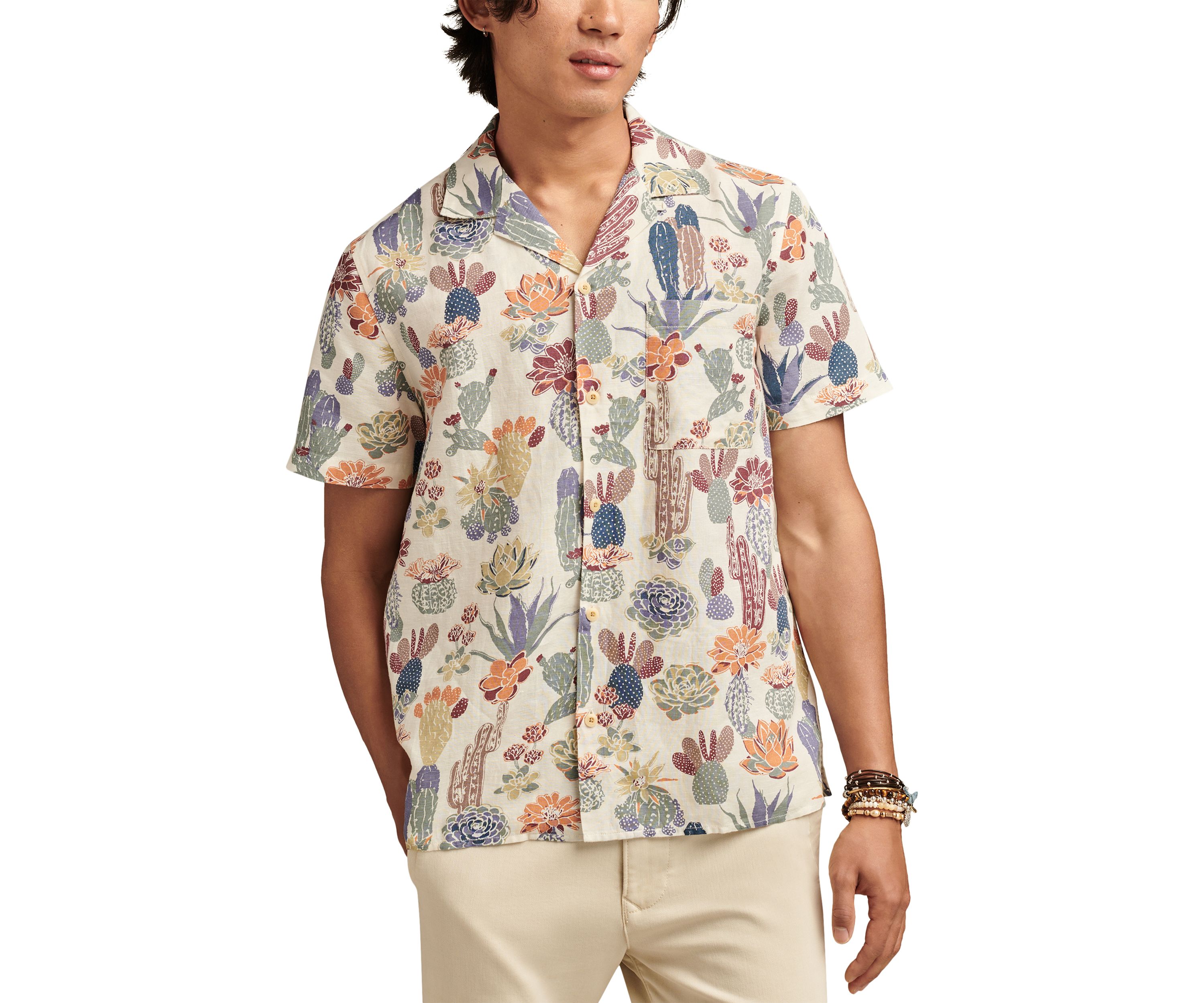 Bandana Printed Linen Short Sleeve Camp Collar Shirt