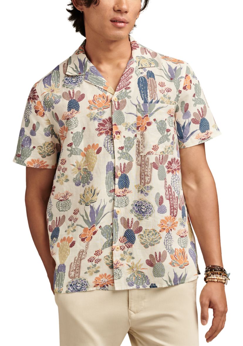 Bandana Printed Linen Short Sleeve Camp Collar Shirt
