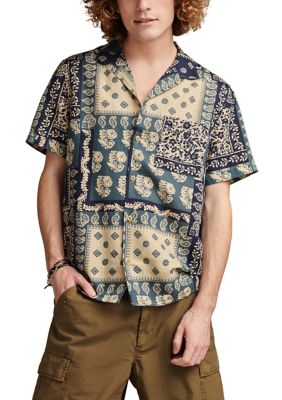Bandana Printed Linen Short Sleeve Camp Collar Shirt