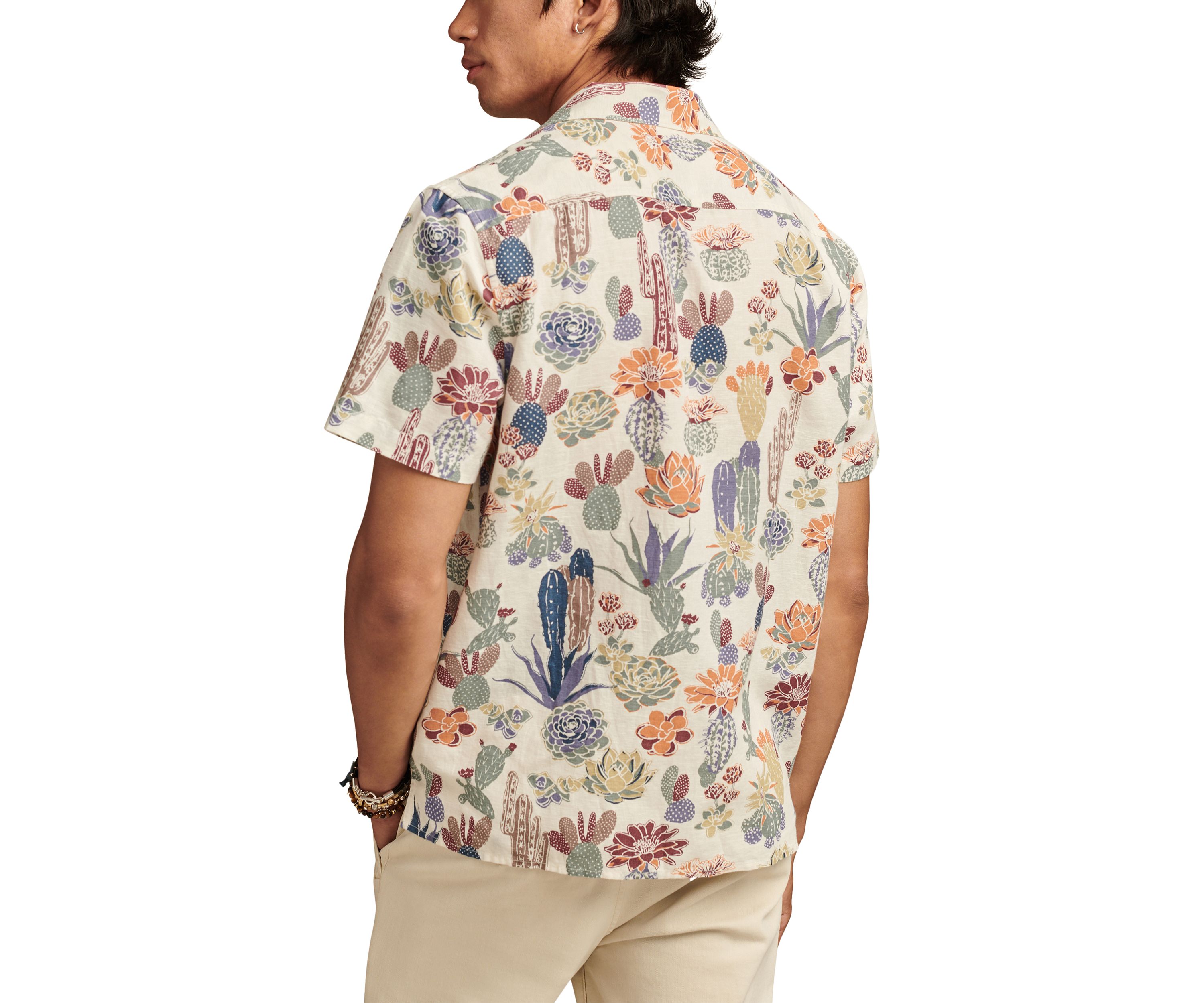 Bandana Printed Linen Short Sleeve Camp Collar Shirt