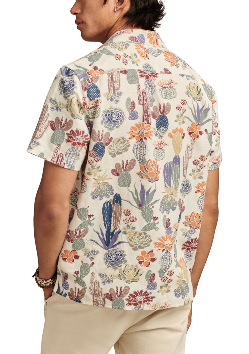Bandana Printed Linen Short Sleeve Camp Collar Shirt