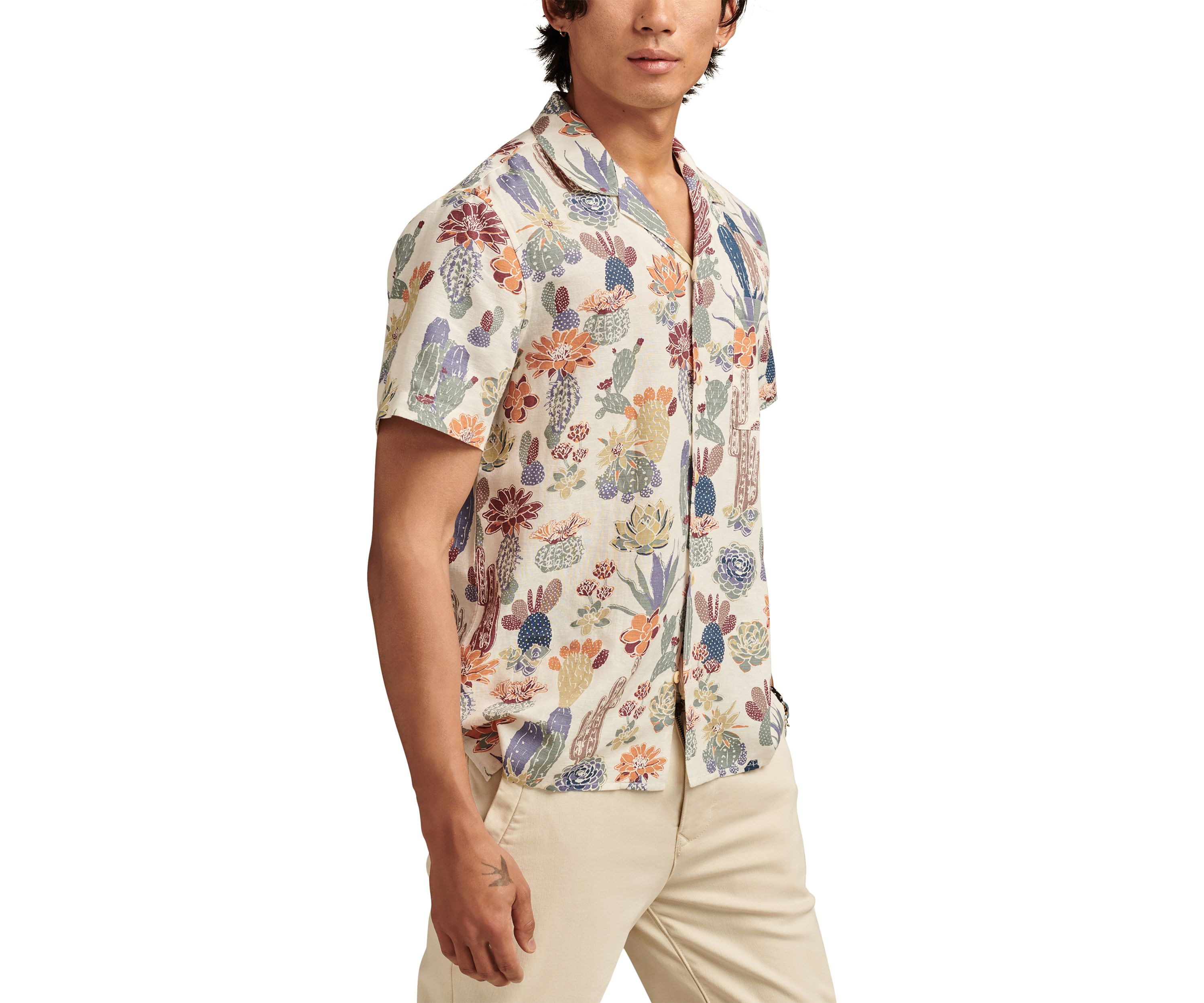 Bandana Printed Linen Short Sleeve Camp Collar Shirt