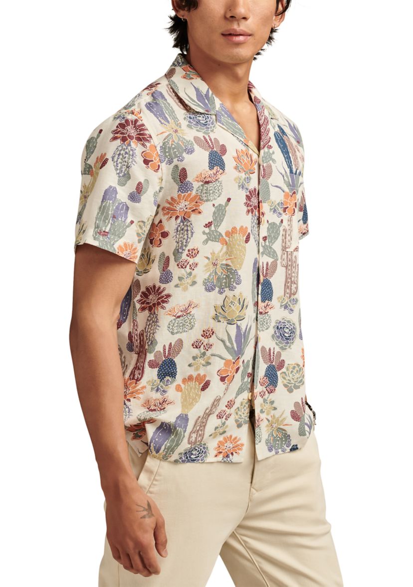 Bandana Printed Linen Short Sleeve Camp Collar Shirt