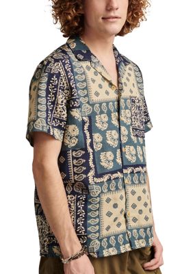 Bandana Printed Linen Short Sleeve Camp Collar Shirt