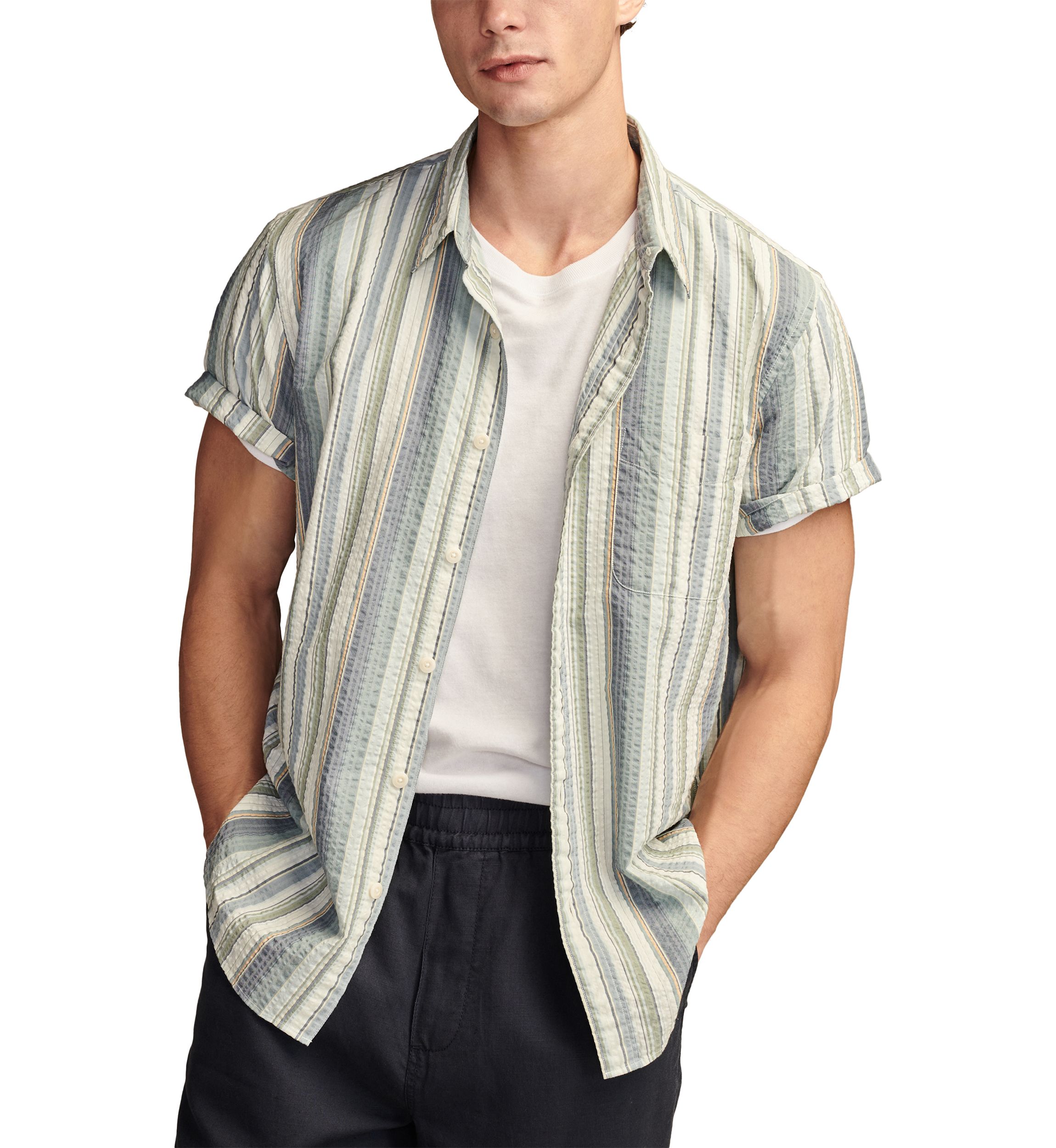 Striped Seersucker Button Down Shirt