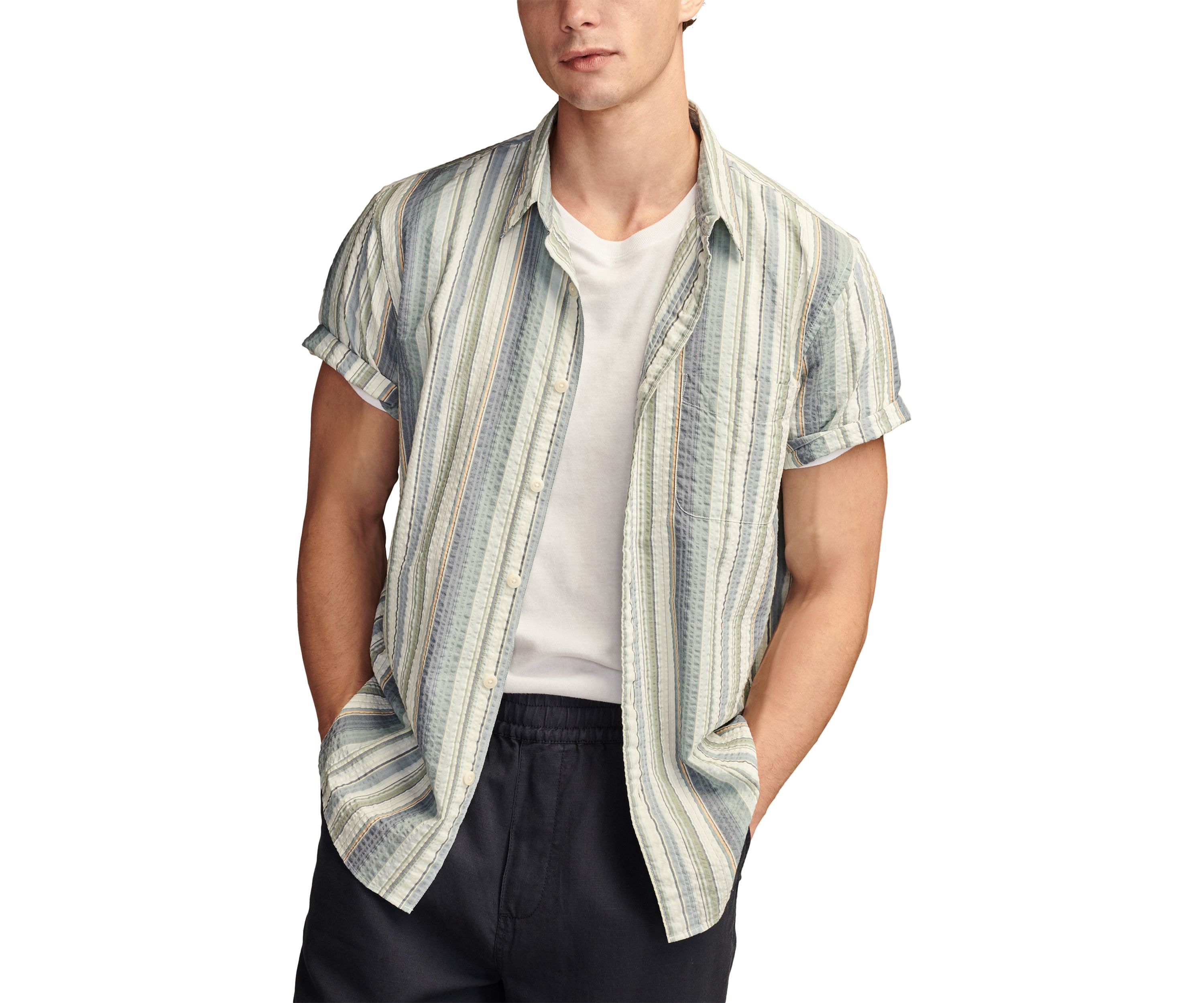 Striped Seersucker Button Down Shirt