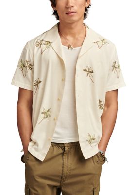 Lucky Brand Men's Palm Tree Embroidered Short Sleeve Camp Collar Shirt, Small -  0197816117852