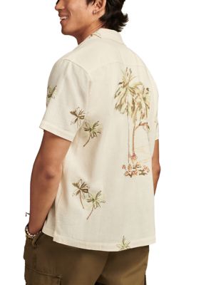 Palm Tree Embroidered Short Sleeve Camp Collar Shirt