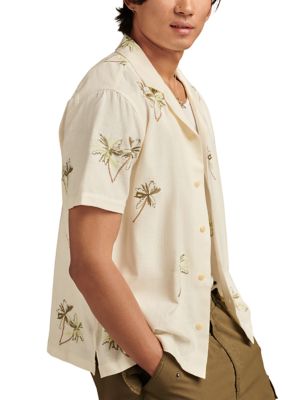 Palm Tree Embroidered Short Sleeve Camp Collar Shirt