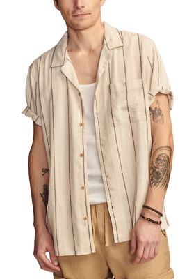 Short Sleeve Natural Stripe Button Down Shirt