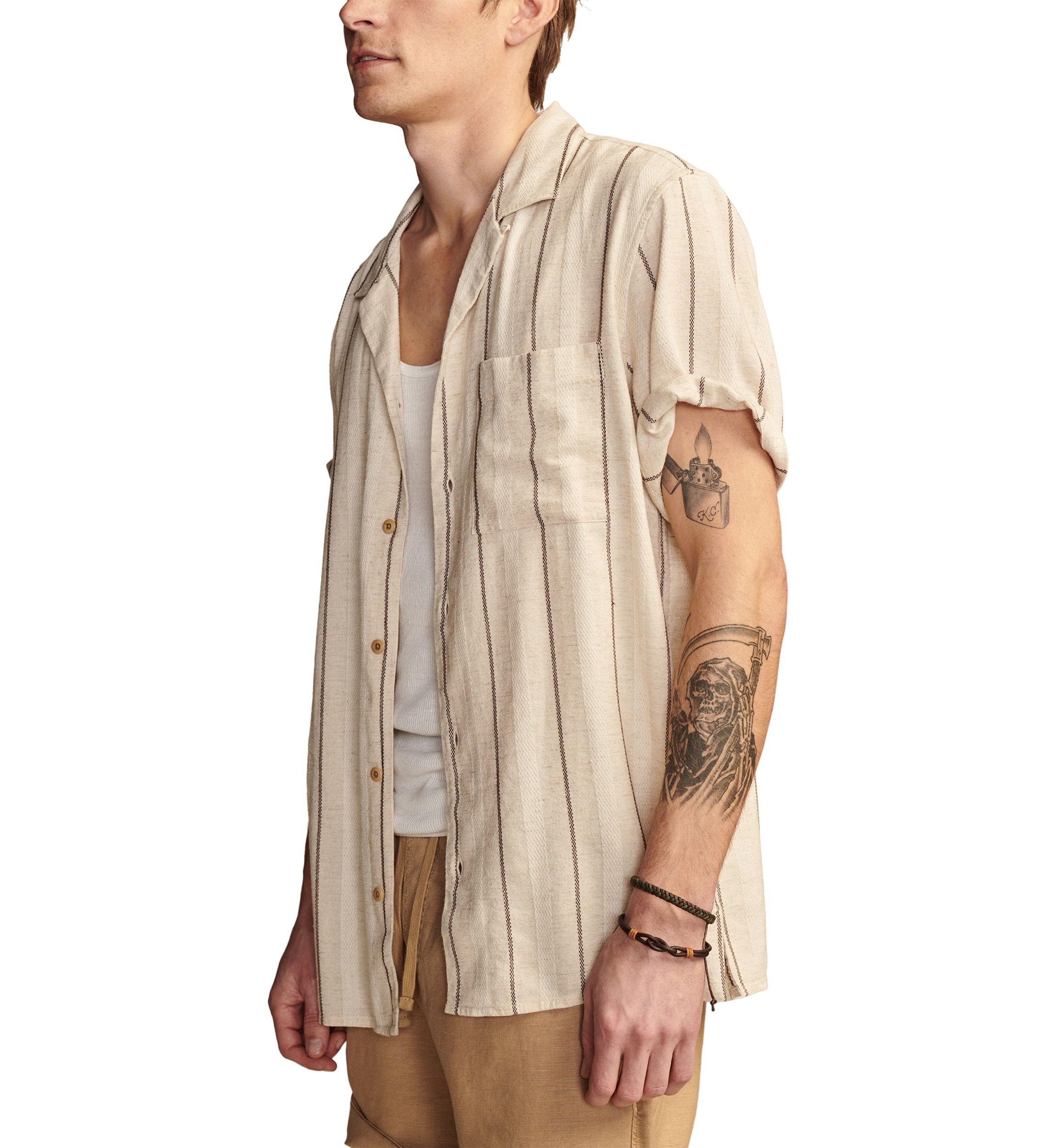 Short Sleeve Natural Stripe Button Down Shirt
