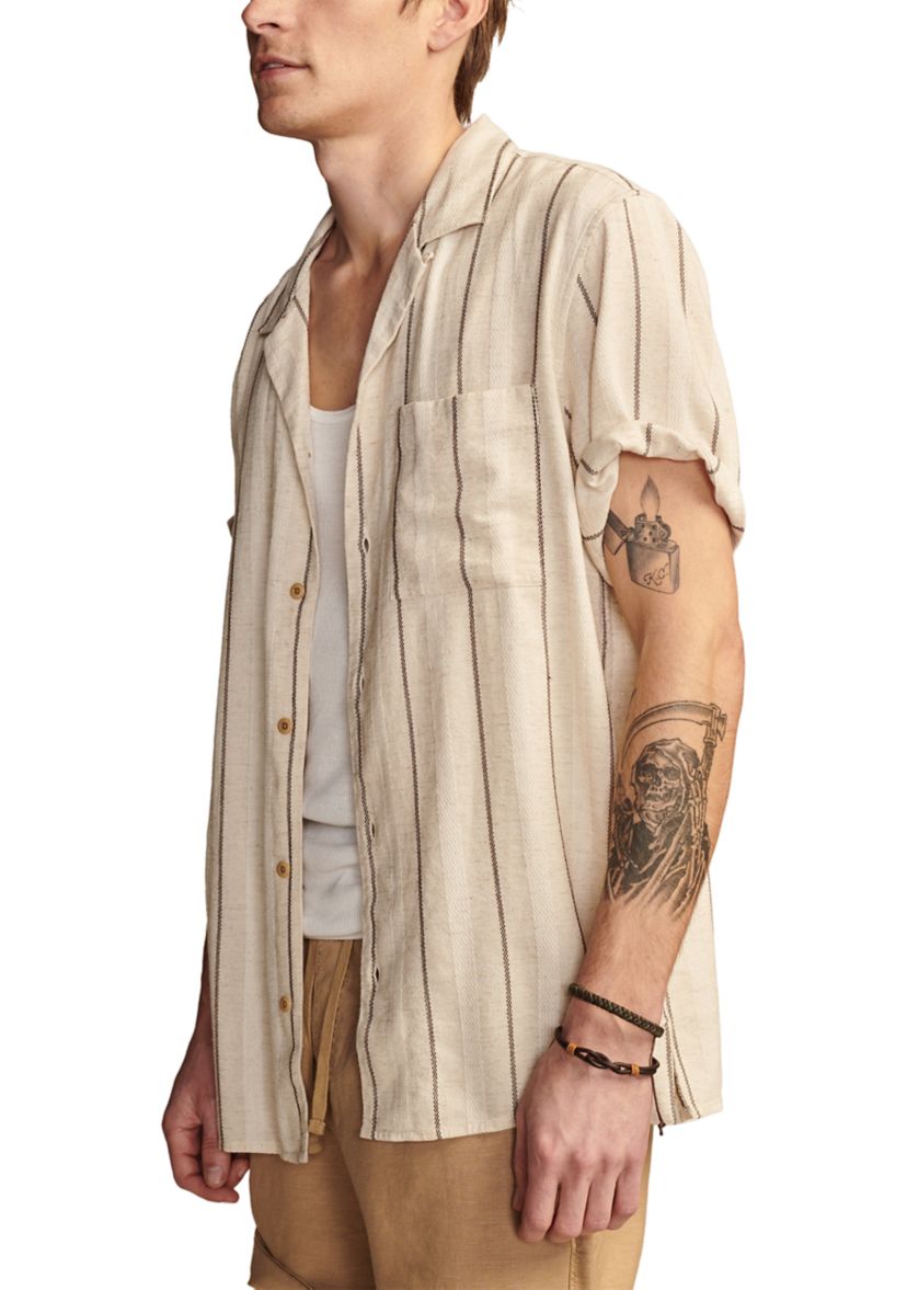 Short Sleeve Natural Stripe Button Down Shirt