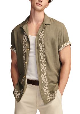 Lucky Brand Men's Embroidered Camp Collar Short Sleeve Shirt