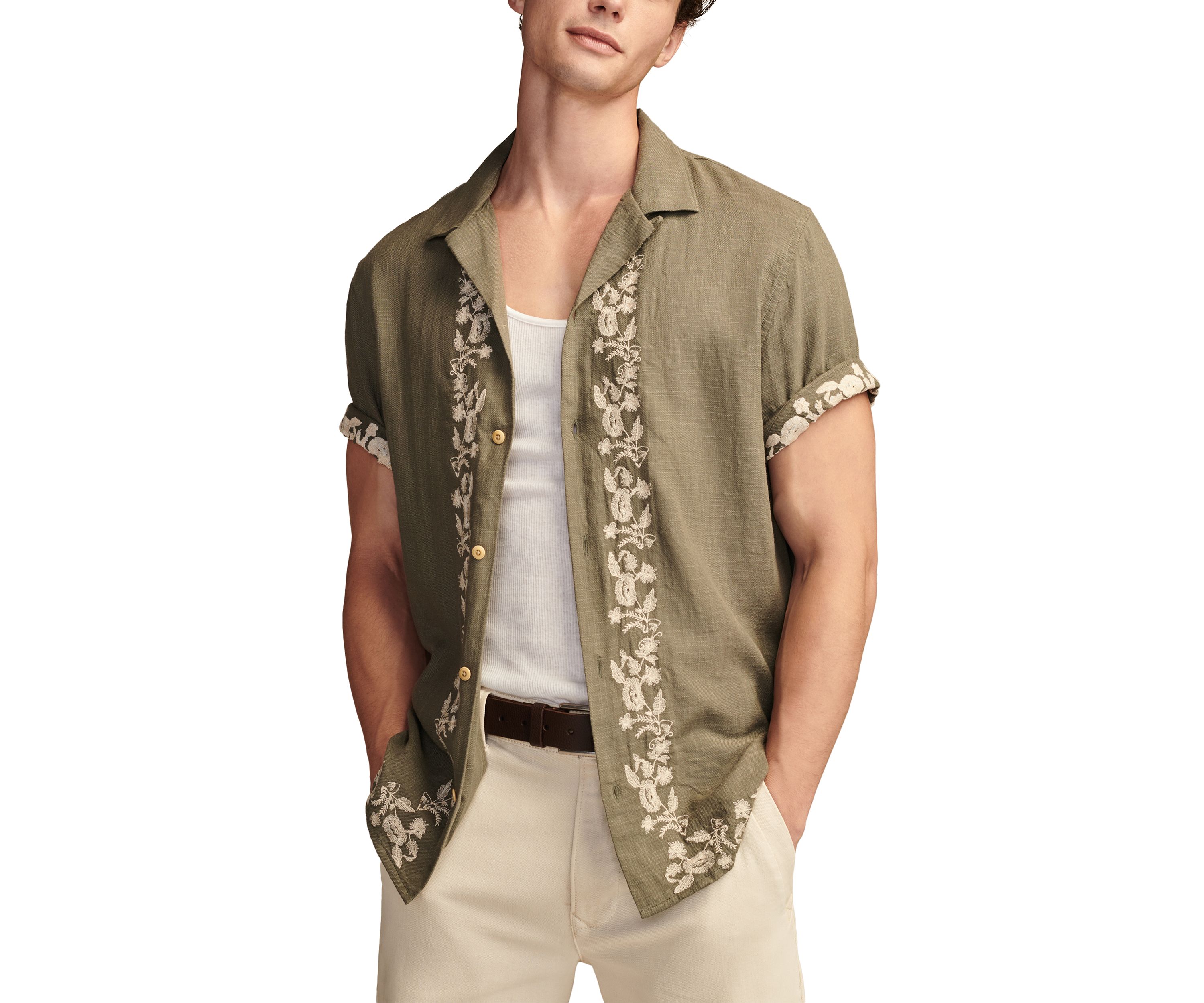 Embroidered Camp Collar Short Sleeve Shirt