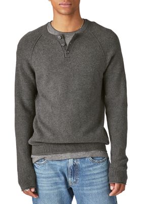 Lucky Brand Men's Soft Cloud Henley Sweater, Grey, Small