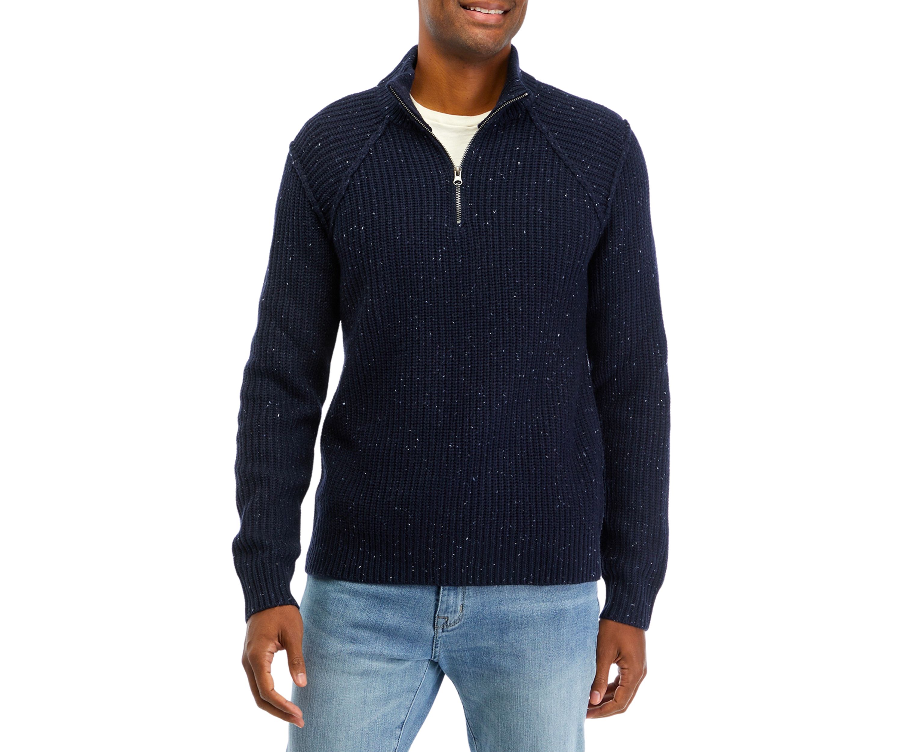 Tweed Mock Zip Pullover