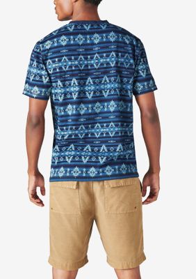 Short Sleeve Printed Henley Neck Shirt