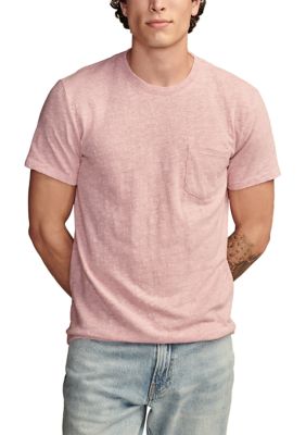 Lucky Brand Men's Linen Short Sleeve Pocket Crew Neck T-Shirt, Red, X-Large