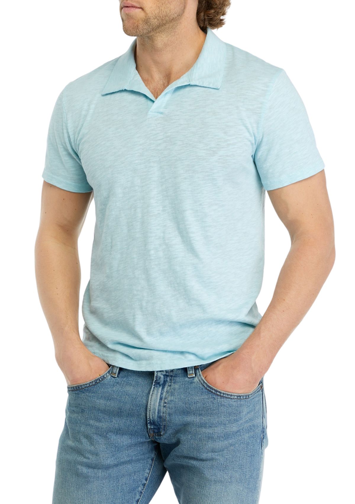 Mens Slub Jersey Johnny Collar Polo