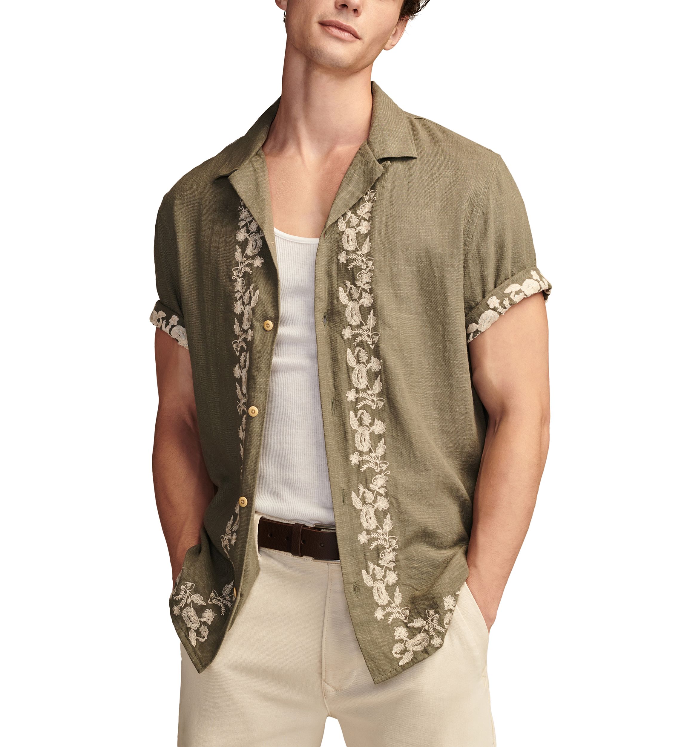 Big & Tall Embroidered Camp Collar Shirt