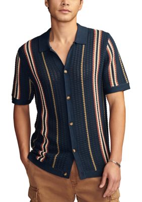 Big & Tall Striped Sweater Knit Button Down Shirt
