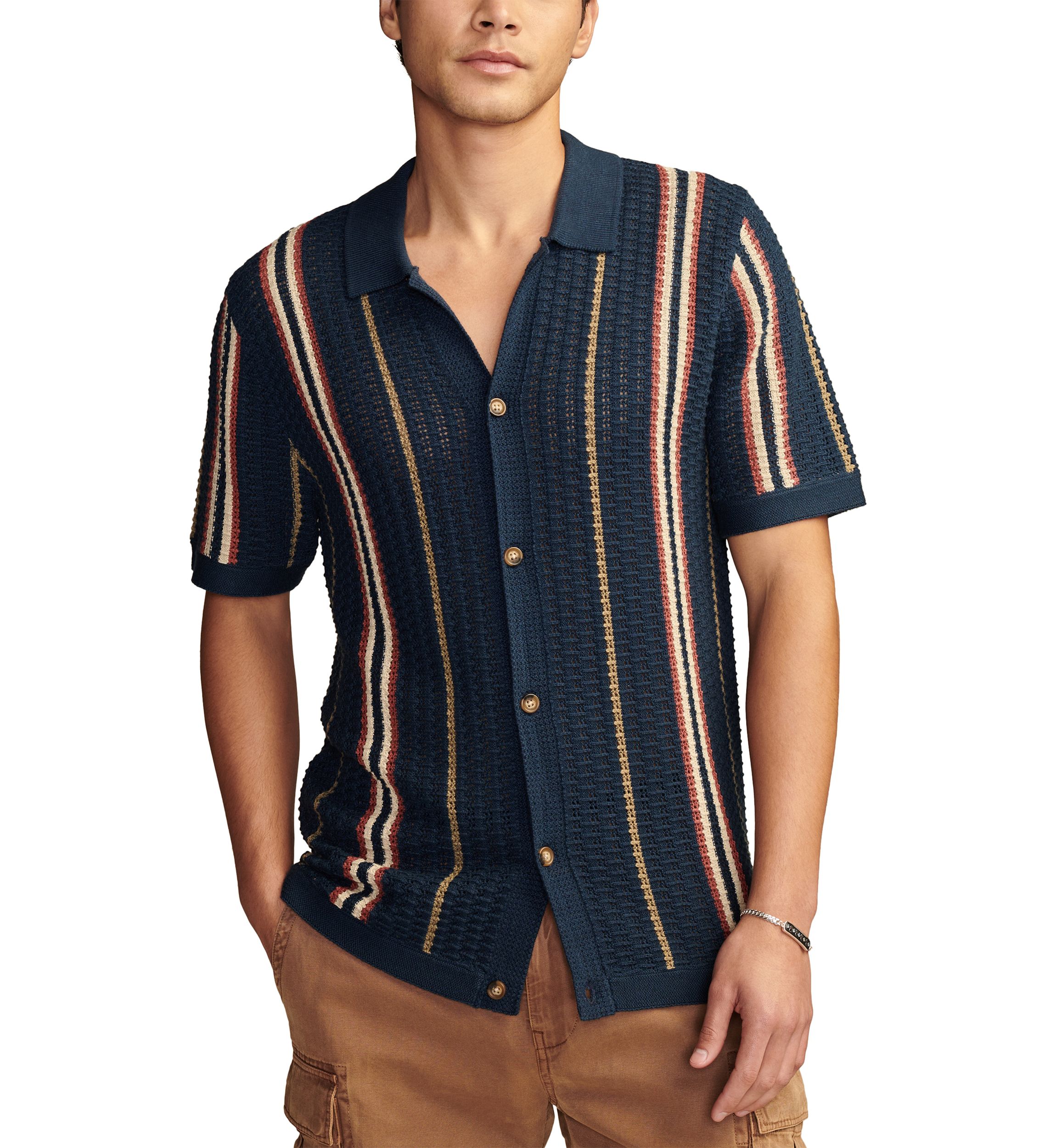Big & Tall Striped Sweater Knit Button Down Shirt