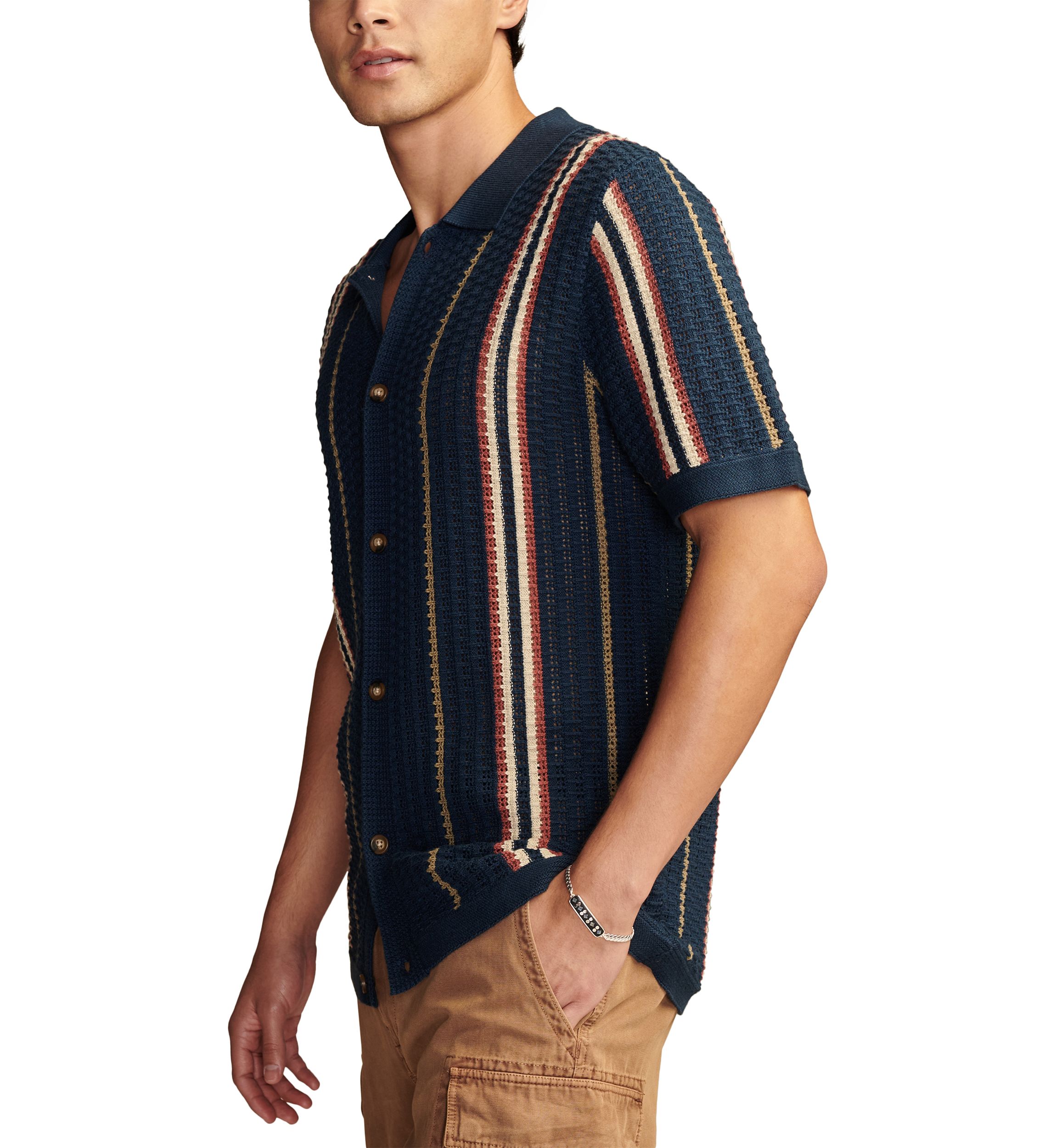 Big & Tall Striped Sweater Knit Button Down Shirt