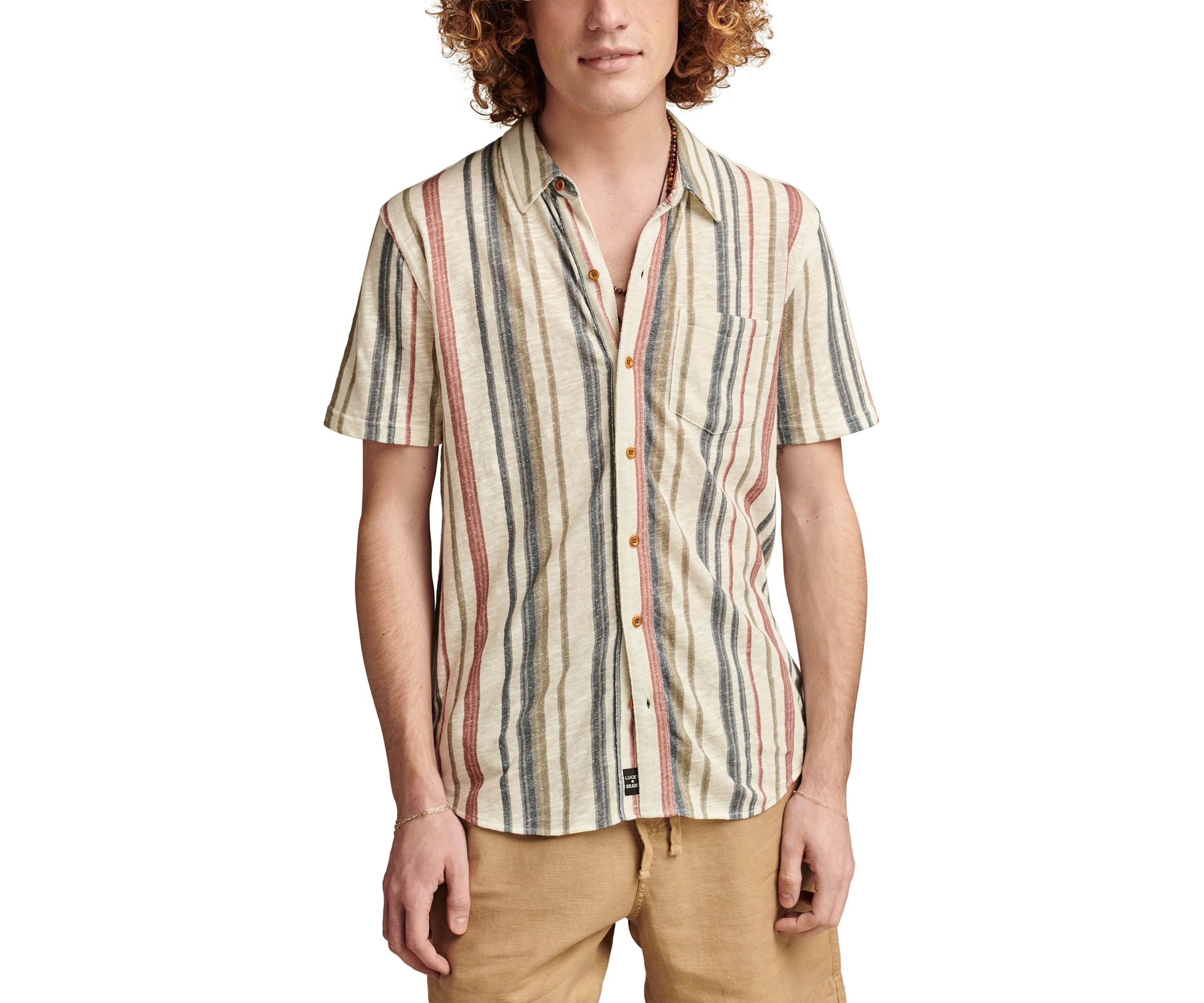 Big & Tall Multi Stripe Linen Button Down Shirt