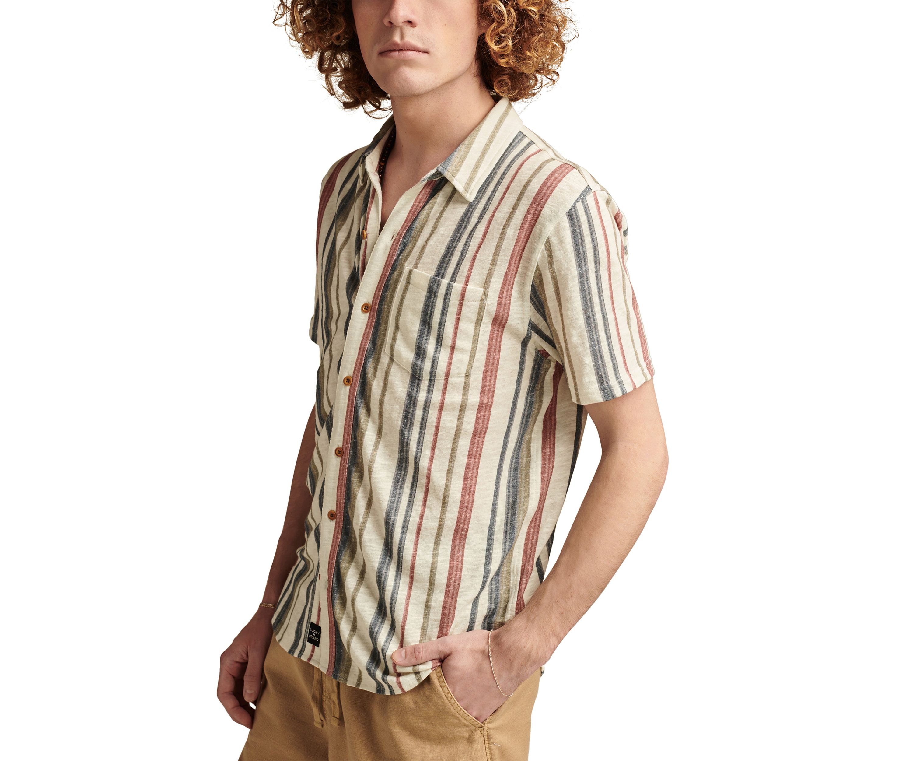 Big & Tall Multi Stripe Linen Button Down Shirt